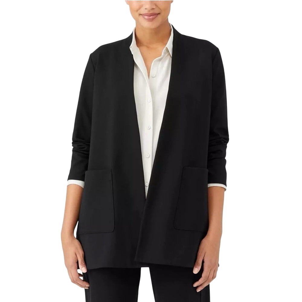 Eileen Fisher MSRP $298 Washable Flex Ponte Cardigan Jacket | Black size M